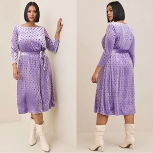 NWT torrid Women’s Midi Burnout Velvet Boatneck Dress in Polka Dot Purple 2X